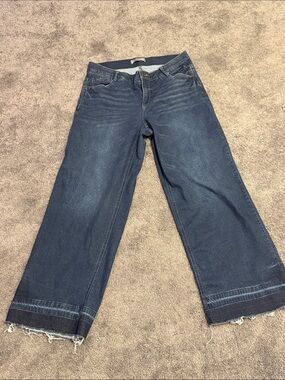 Wit & Wisdom Dark Blue Wide-Leg Jeans with Frayed Hem